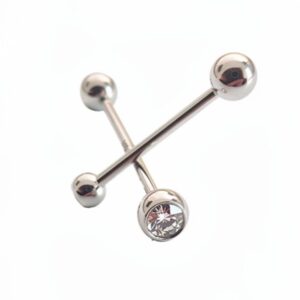 triangular end silver barbels ring